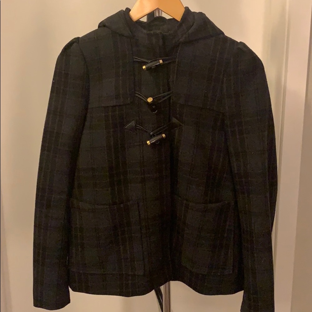 Plaid Caped Jacket With Toggle Buttons - image 1